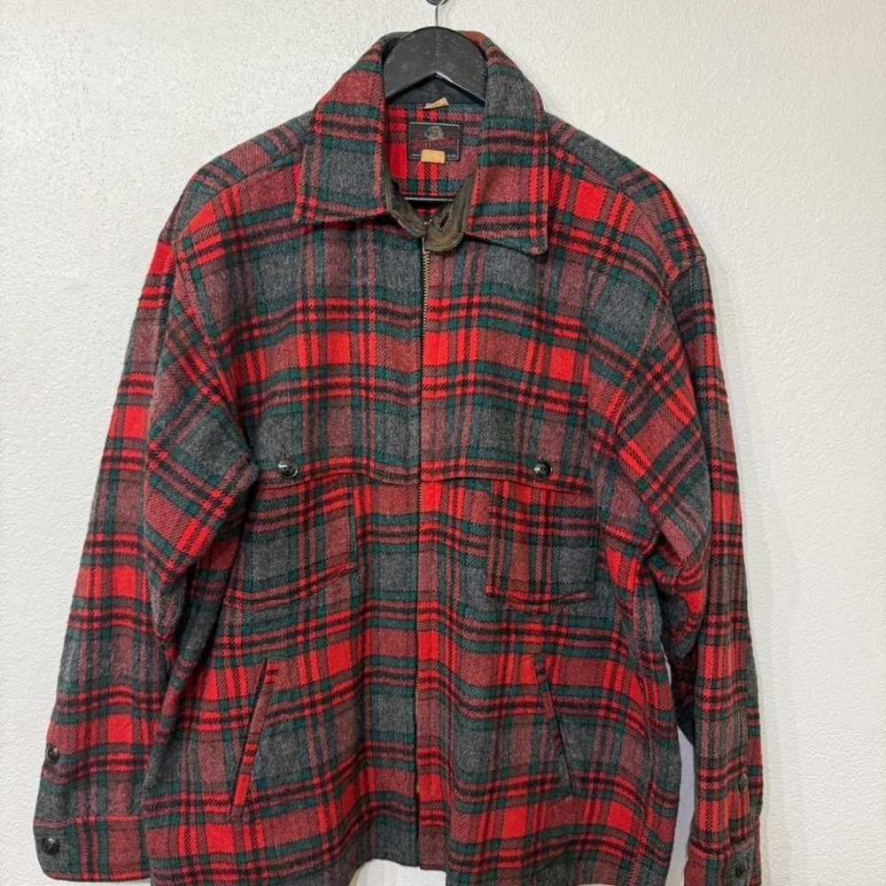 True vintage Johnson woolen mills Red and grey plaid flannel jacket